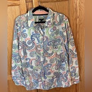 Talbots Paisley Button Front Blouse Size L NWT